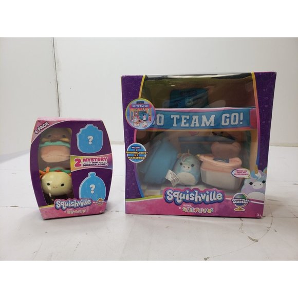 Squishmallows Squishville Deluxe Academy Playset & Scrumptious Squad Lot Of 2
